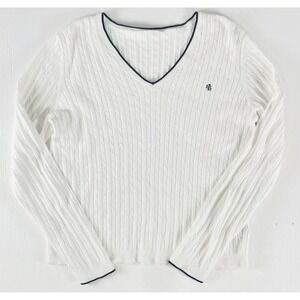 polo lauren‎ ralph lauren white Pullover Cable Knit Lite Sweater Women's Logo